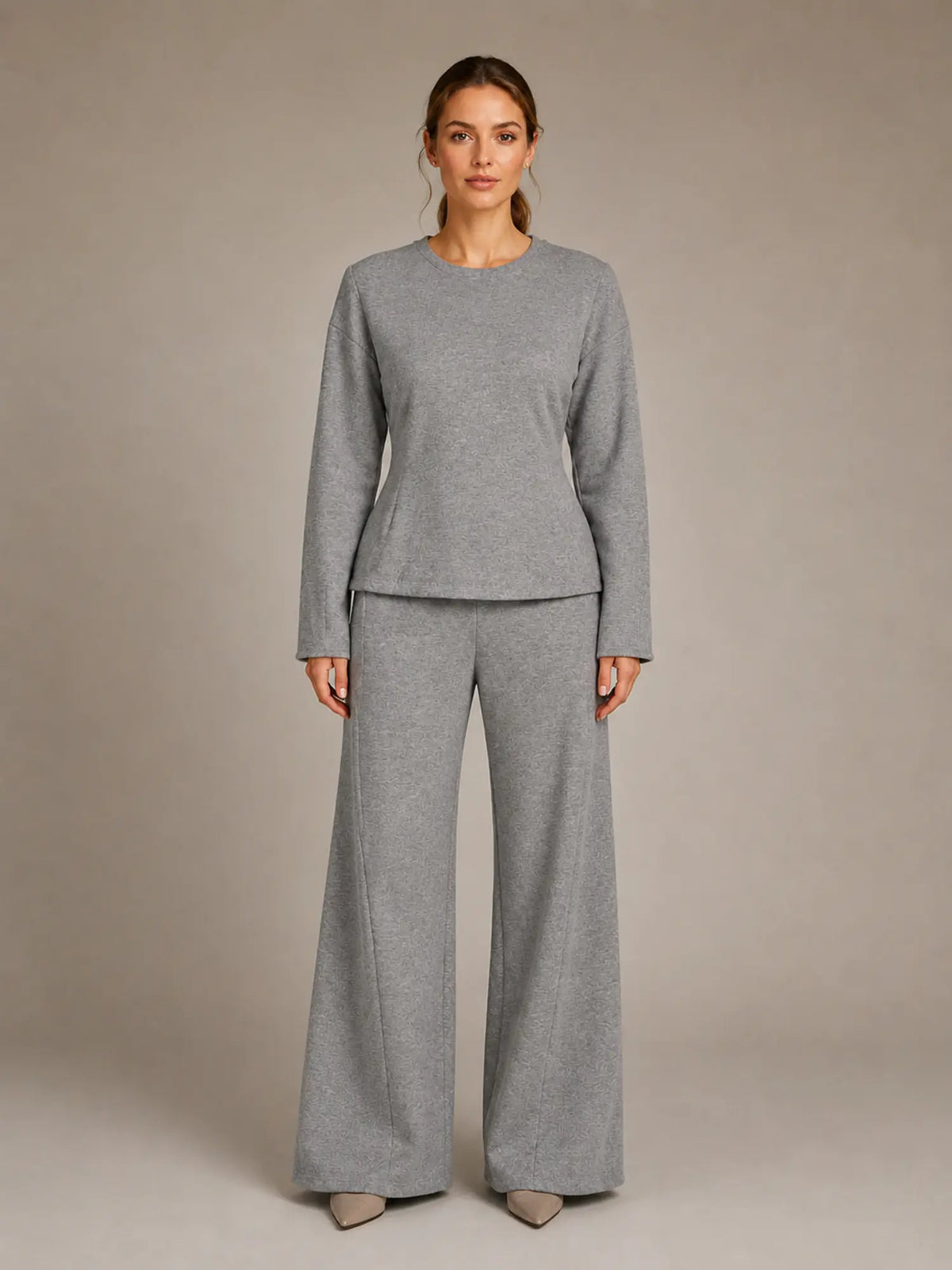 Women's Lounge Co-Ord Set – Fitted Top & Wide Leg Trousers in Grey – Main view