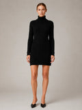 Women's Cable Knit Mini Dress – Roll Neck Long Sleeve in Black – Main view
