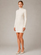Women's Cable Knit Mini Dress – Roll Neck Long Sleeve in Cream – Hover view
