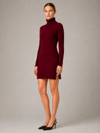 Women's Cable Knit Mini Dress – Roll Neck Long Sleeve in Red – Hover view