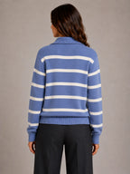 Women's Striped Half-Zip Jumper – Relaxed Collar in Blue – Back view