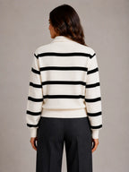 Women's Striped Half-Zip Jumper – Relaxed Collar in Cream – Back view