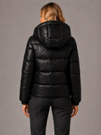 Women's Hooded Puffer Jacket – Quilted Winter Coat in Black – Back view