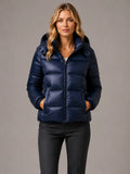 Women's Hooded Puffer Jacket – Quilted Winter Coat in Navy – Main view