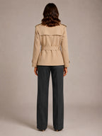 Women's Cropped Trench Coat – Oversized Tie-Belt Style in Apricot – Back view
