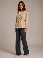 Women's Cropped Trench Coat – Oversized Tie-Belt Style in Apricot – Hover view