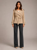Women's Cropped Trench Coat – Oversized Tie-Belt Style in Apricot – Main view