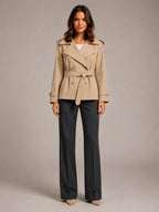 Women's Cropped Trench Coat – Oversized Tie-Belt Style in Apricot – Main view