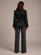 Women's Cropped Trench Coat – Oversized Tie-Belt Style in Black – Back view