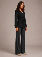 Women's Cropped Trench Coat – Oversized Tie-Belt Style in Black – Side view