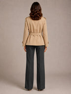 Women's Cropped Trench Coat – Oversized Tie-Belt Style in Khaki – Back view
