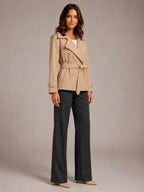 Women's Cropped Trench Coat – Oversized Tie-Belt Style in Khaki – Hover view