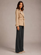 Women's Cropped Trench Coat – Oversized Tie-Belt Style in Khaki – Side view