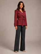 Women's Cropped Trench Coat – Oversized Tie-Belt Style in Red – Hover view