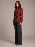 Women's Cropped Trench Coat – Oversized Tie-Belt Style in Red – Side view