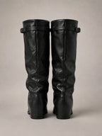 Women's Slouchy Knee-High Boots – Fold-Over Block Heel in Black – Back view