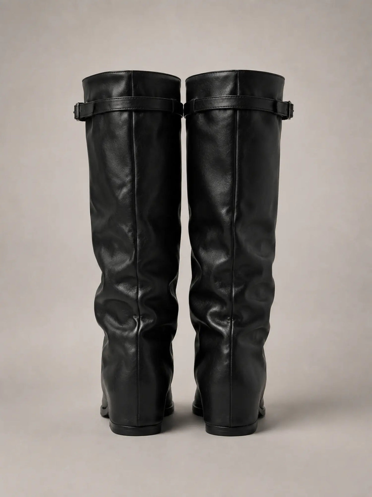 Women's Slouchy Knee-High Boots – Fold-Over Block Heel in Black – Back view