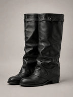 Women's Slouchy Knee-High Boots – Fold-Over Block Heel in Black – Hover view