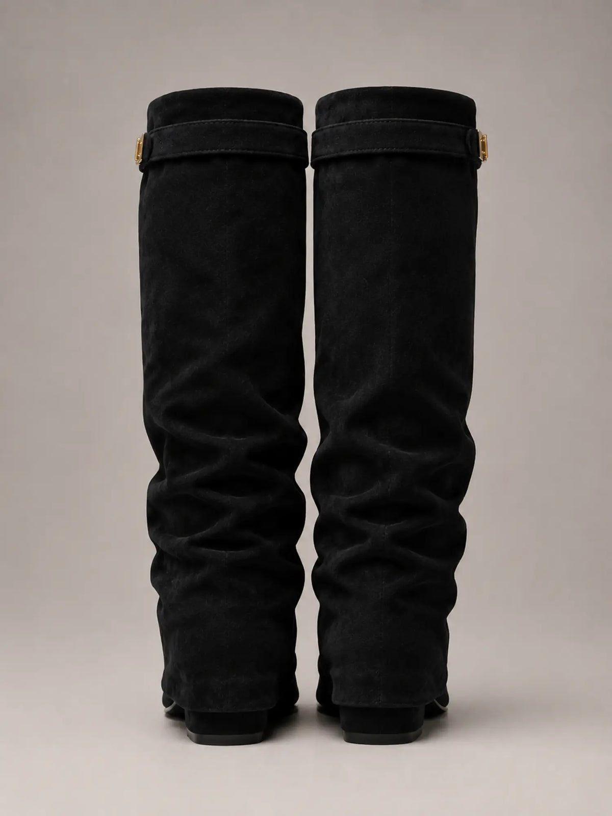 Women's Suede Knee-High Boots – Slouchy Block Heel in Black – Back view