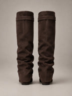 Women's Suede Knee-High Boots – Slouchy Block Heel in Cedar Brown – Back view