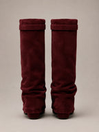 Women's Suede Knee-High Boots – Slouchy Block Heel in Wine – Back view