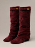 Women's Suede Knee-High Boots – Slouchy Block Heel in Wine – Main view