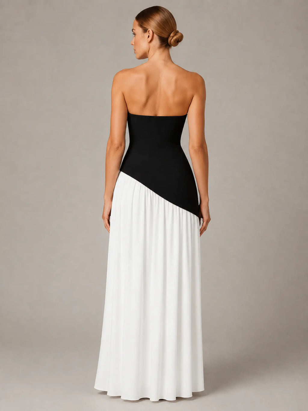 Women's Corset Maxi Dress – Strapless High Split in Black – Back view