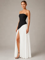 Women's Corset Maxi Dress – Strapless High Split in Black – Hover view