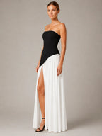 Women's Corset Maxi Dress – Strapless High Split in Black – Side view