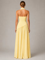 Women's Corset Maxi Dress – Strapless High Split in Butter Yellow – Back view