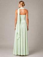 Women's Corset Maxi Dress – Strapless High Split in Mint – Back view