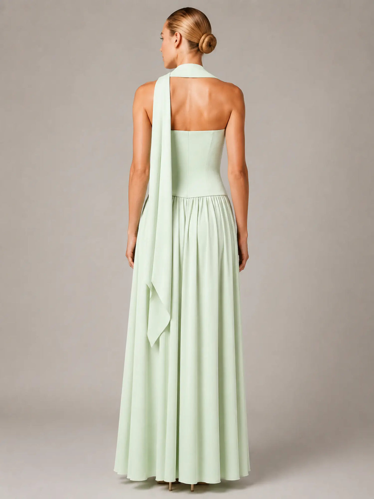 Women's Corset Maxi Dress – Strapless High Split in Mint – Back view