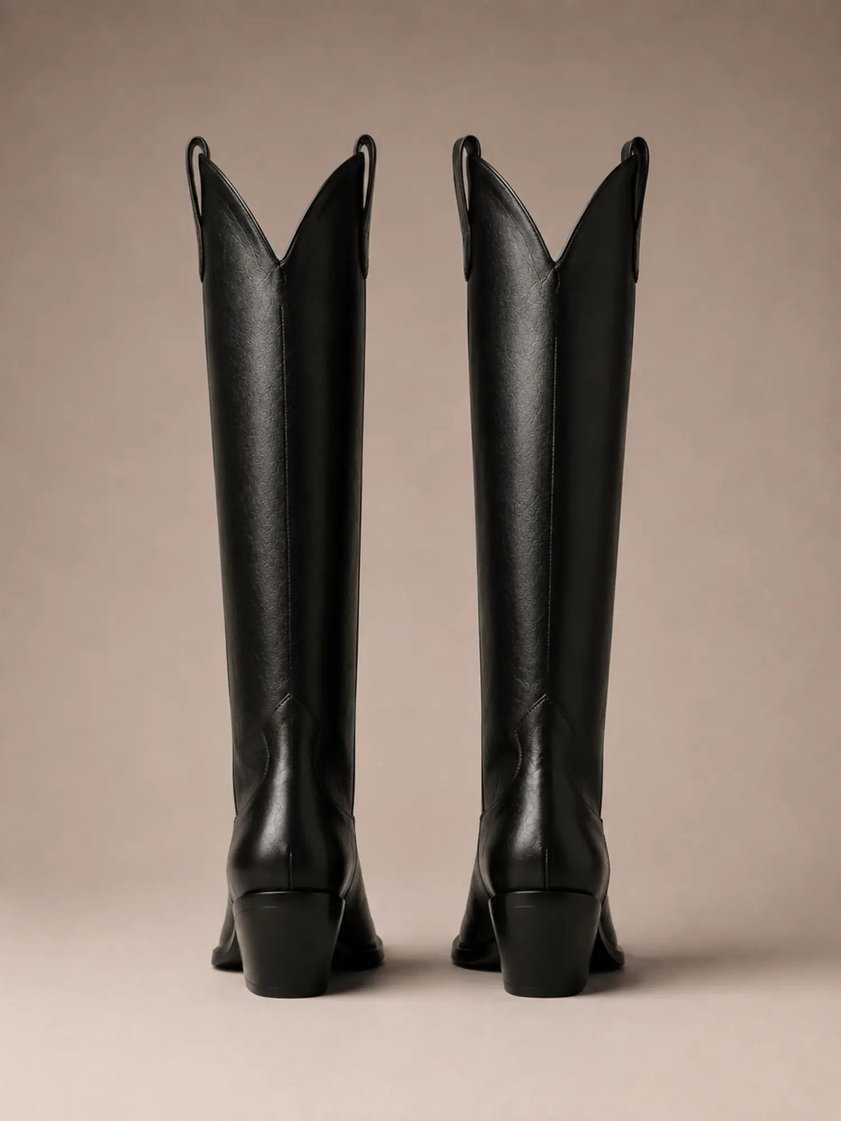 Women's Western Knee-High Boots – Pointed Toe in Black – Back view