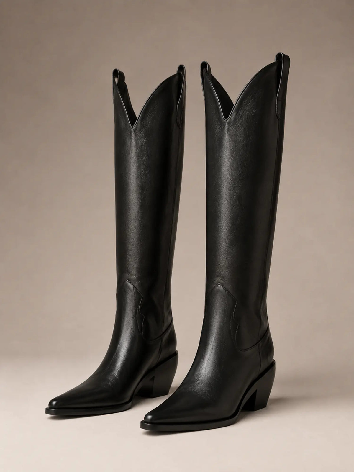 Women's Western Knee-High Boots – Pointed Toe in Black – Hover view