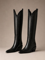 Women's Western Knee-High Boots – Pointed Toe in Black – Side view