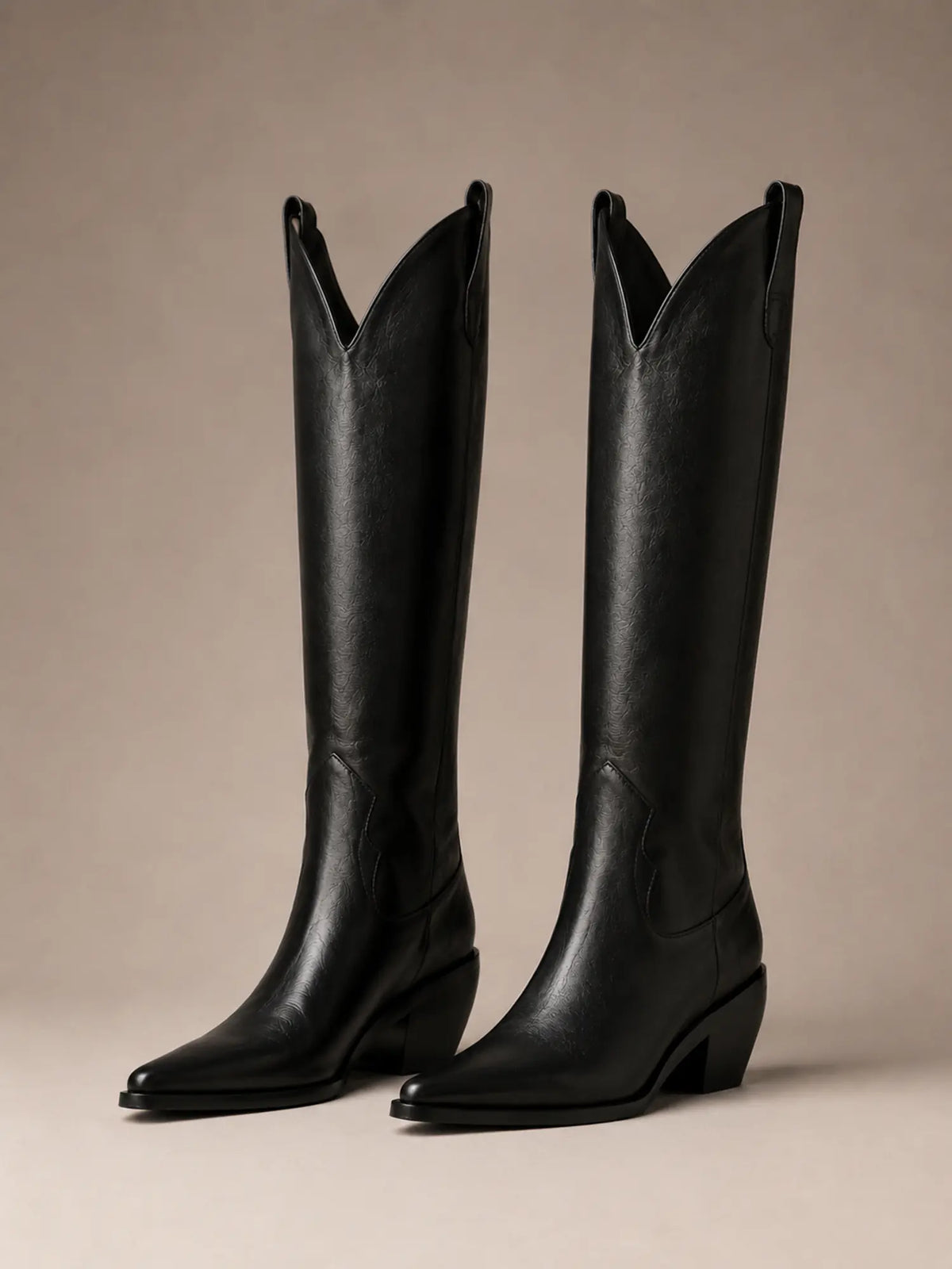 Women's Western Knee-High Boots – Pointed Toe in Black – Side view