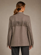 Women's Tassel Blazer – Fringe Lapel Collar in Brown – Back view