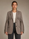 Women's Tassel Blazer – Fringe Lapel Collar in Brown – Main view