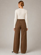 Women's Wide Leg Jeans – High Waisted Brown Denim in Brown – Back view