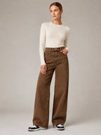 Women's Wide Leg Jeans – High Waisted Brown Denim in Brown – Hover view
