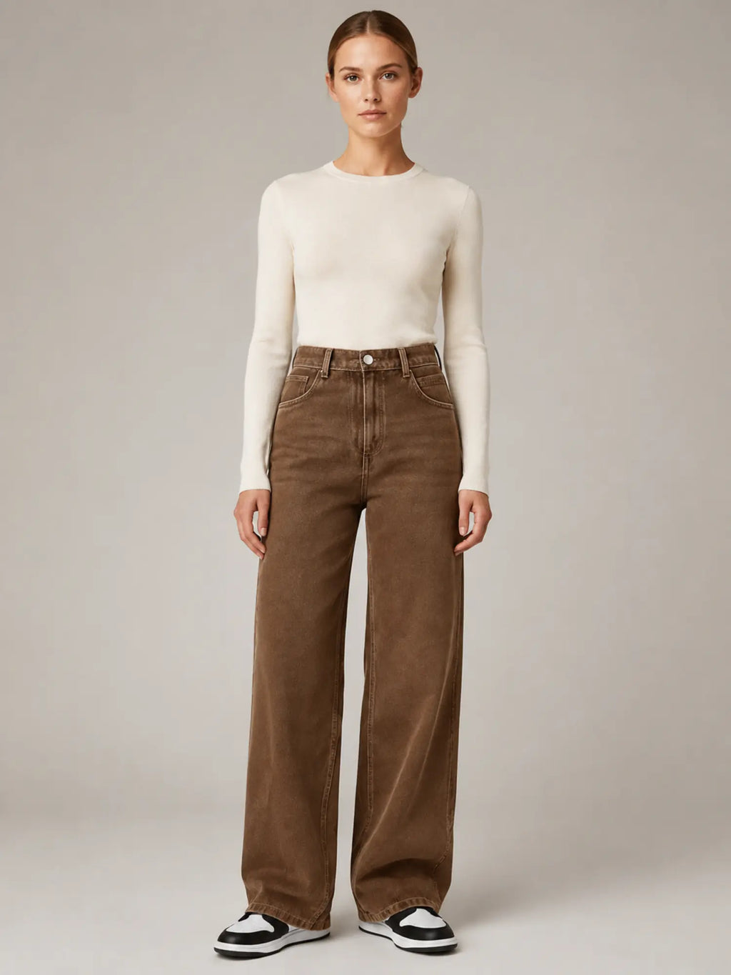 Women's Wide Leg Jeans – High Waisted Brown Denim in Brown – Main view