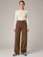 Women's Wide Leg Jeans – High Waisted Brown Denim in Brown – Main view