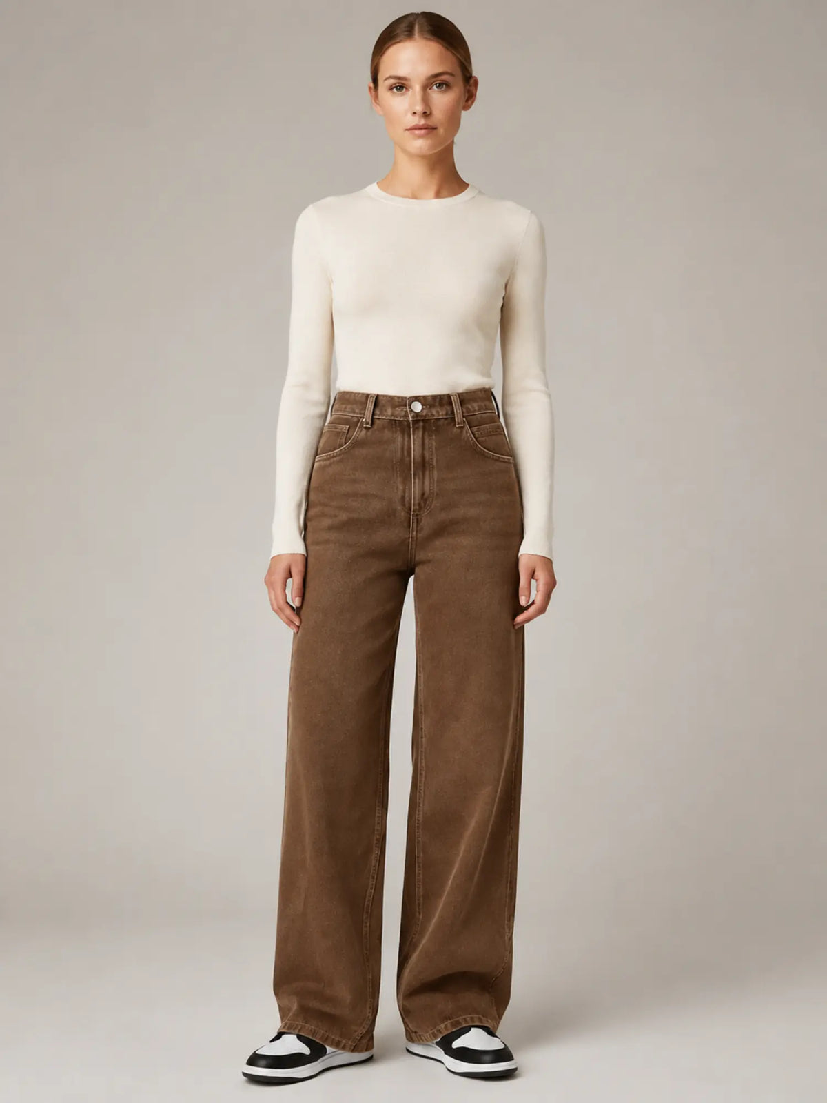 Women's Wide Leg Jeans – High Waisted Brown Denim in Brown – Main view