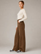 Women's Wide Leg Jeans – High Waisted Brown Denim in Brown – Side view