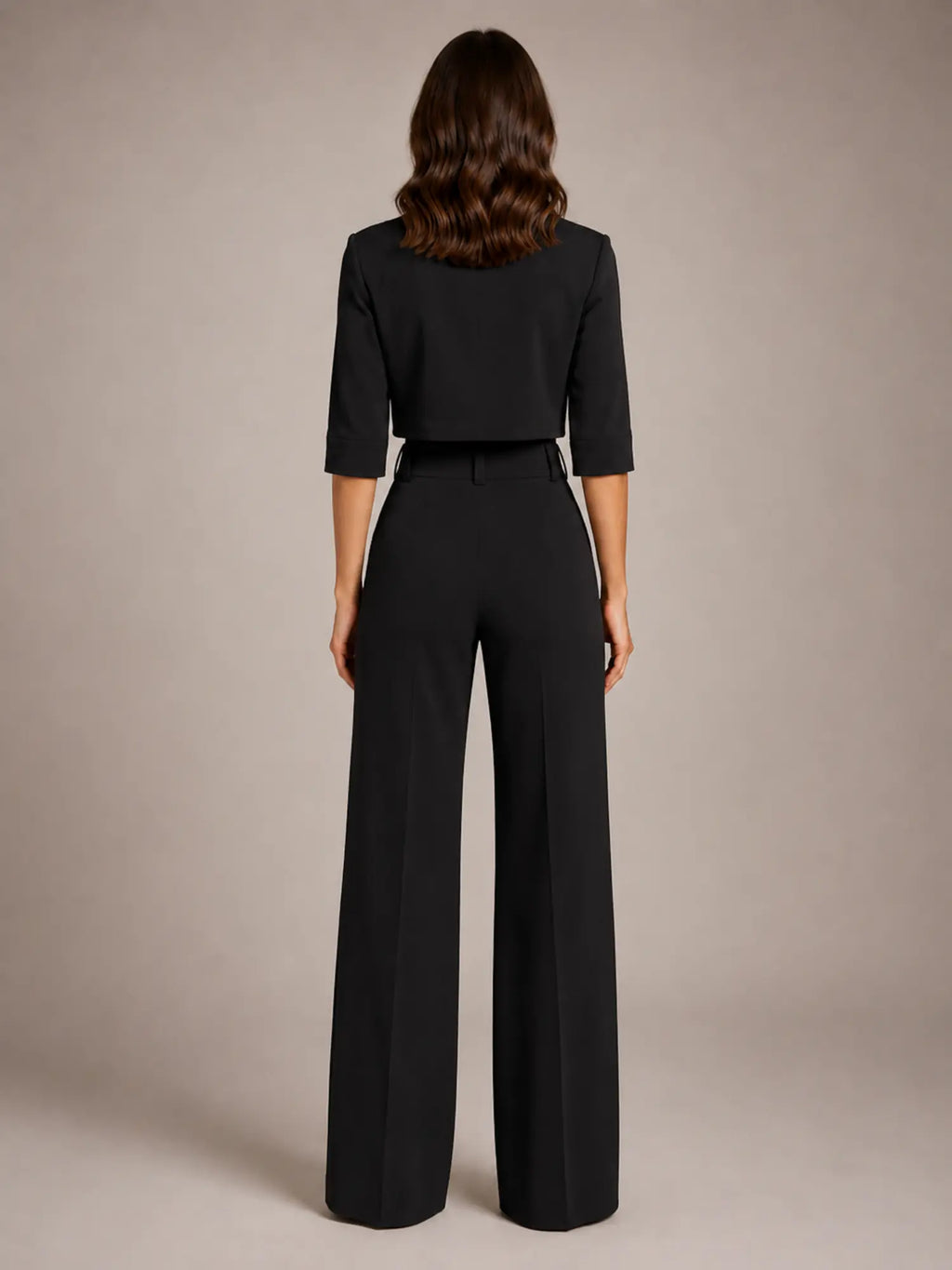 Women's Cropped Top Co-Ord – Wide Leg Trousers in Black – Back view