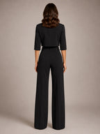 Women's Cropped Top Co-Ord – Wide Leg Trousers in Black – Back view