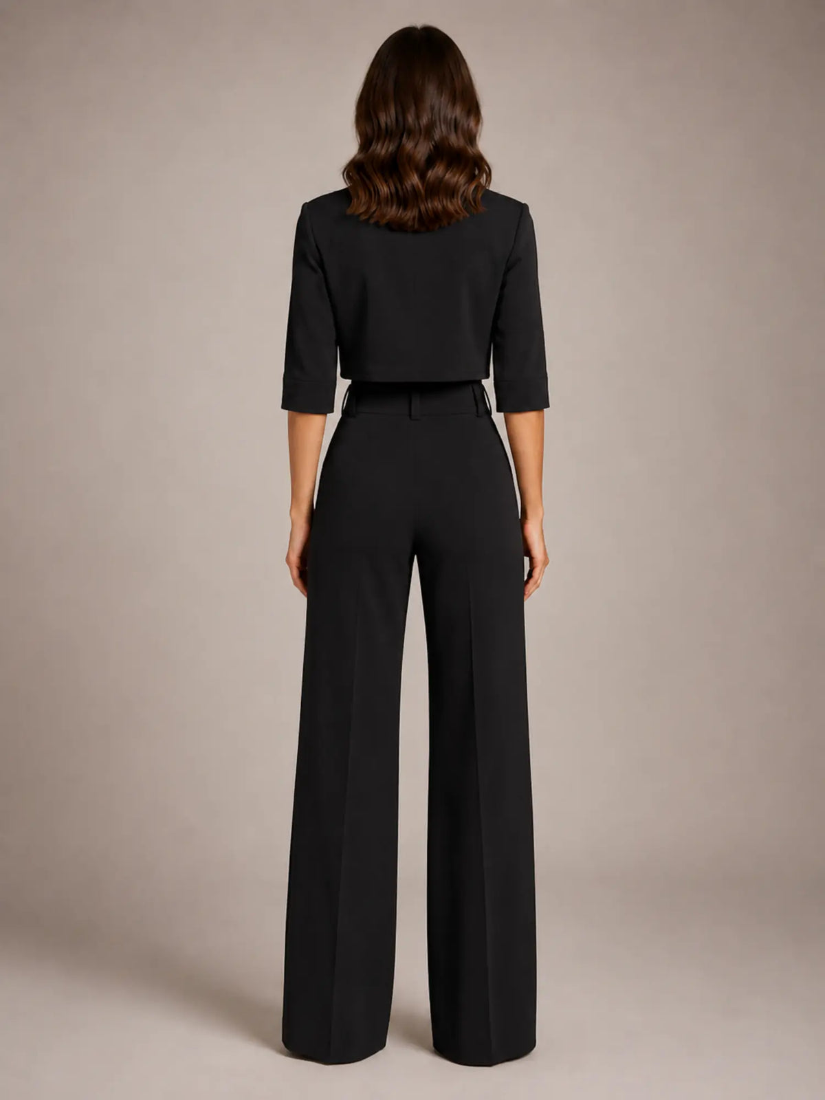 Women's Cropped Top Co-Ord – Wide Leg Trousers in Black – Back view