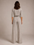 Women's Cropped Top Co-Ord – Wide Leg Trousers in Check – Back view