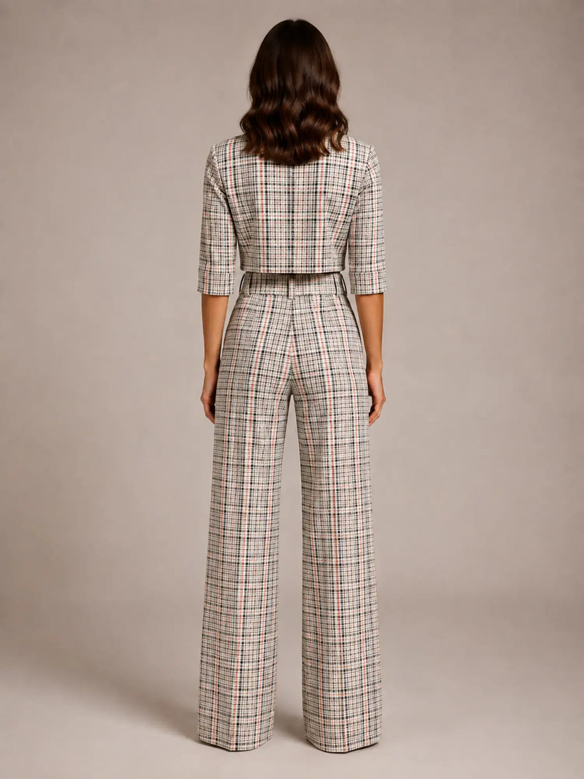 Women's Cropped Top Co-Ord – Wide Leg Trousers in Check – Back view