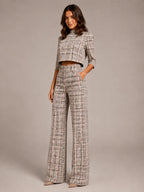 Women's Cropped Top Co-Ord – Wide Leg Trousers in Check – Hover view